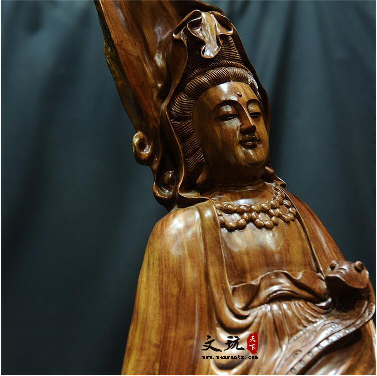 天然原木根雕老挝花梨艺术品办公家居观音摆件中国古典木质工艺品-2