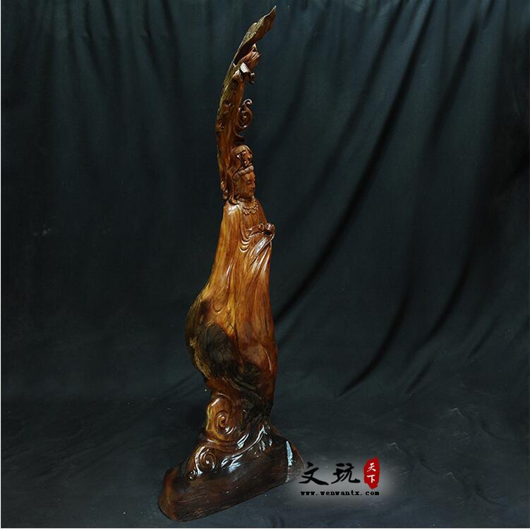 天然原木根雕老挝花梨艺术品办公家居观音摆件中国古典木质工艺品-3