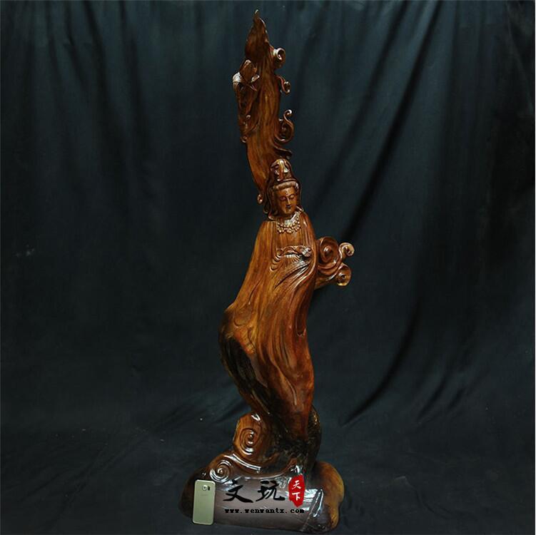 天然原木根雕老挝花梨艺术品办公家居观音摆件中国古典木质工艺品-1