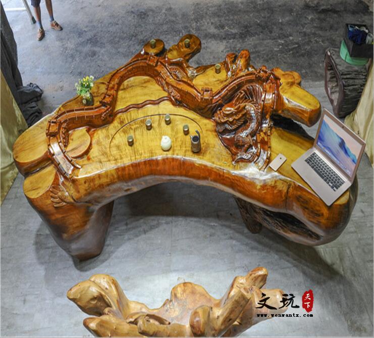 金丝楠木天然根雕茶桌中国龙的传承工艺根雕茶几家居办公休闲茶台-3