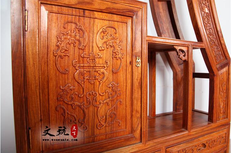 中式红木月洞门客厅隔断如意双圆门博古架-6