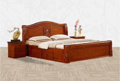 简约现代床雕花香樟木床全实木成人床卧室高箱床1米8双人床实木床