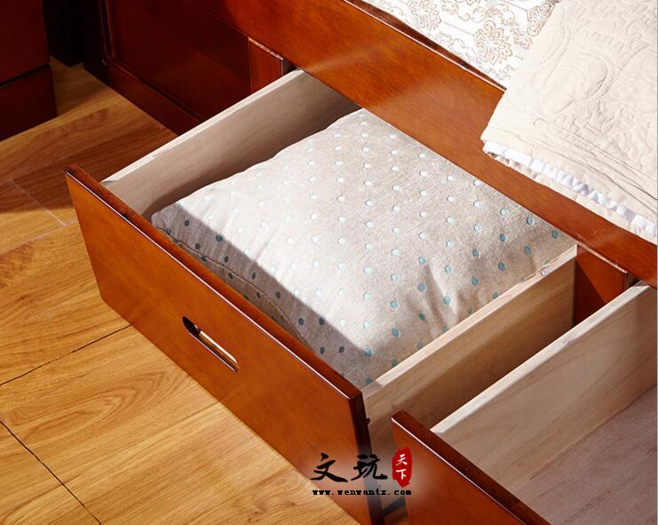 简约现代床雕花香樟木床全实木成人床卧室高箱床1米8双人床实木床-3