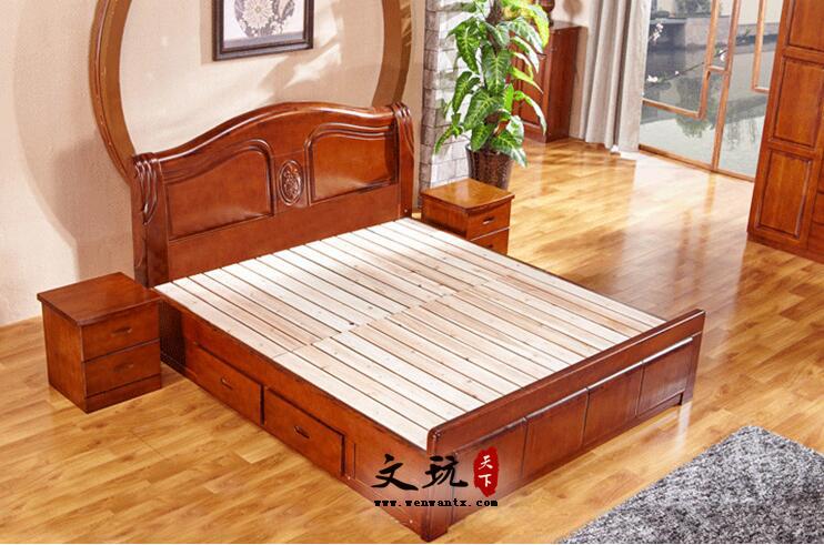 简约现代床雕花香樟木床全实木成人床卧室高箱床1米8双人床实木床-2