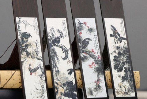 中国风古典红木复古风创意礼物黑檀彩绘书签4件套装礼品